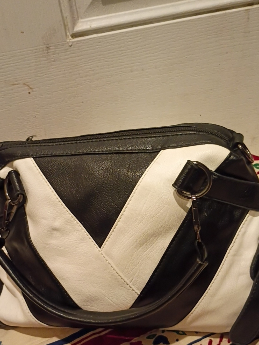 Black and White V-Panel Shoulder Bag
